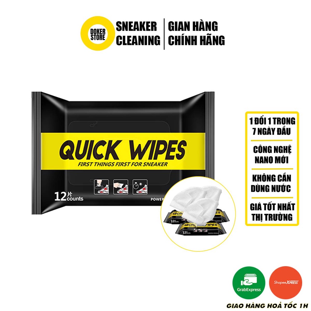 Khăn lau giày Quick Wipes vệ sinh giày sneaker không cần giặt 12 khăn - Doker Store