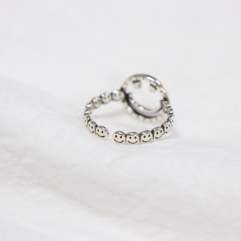 Nhẫn Đeo Ngón Tay Hình Mặt Cười Bằng Hợp Kim Thời Trang Hàn Quốc Cổ Điển Có Thể Điều Chỉnh