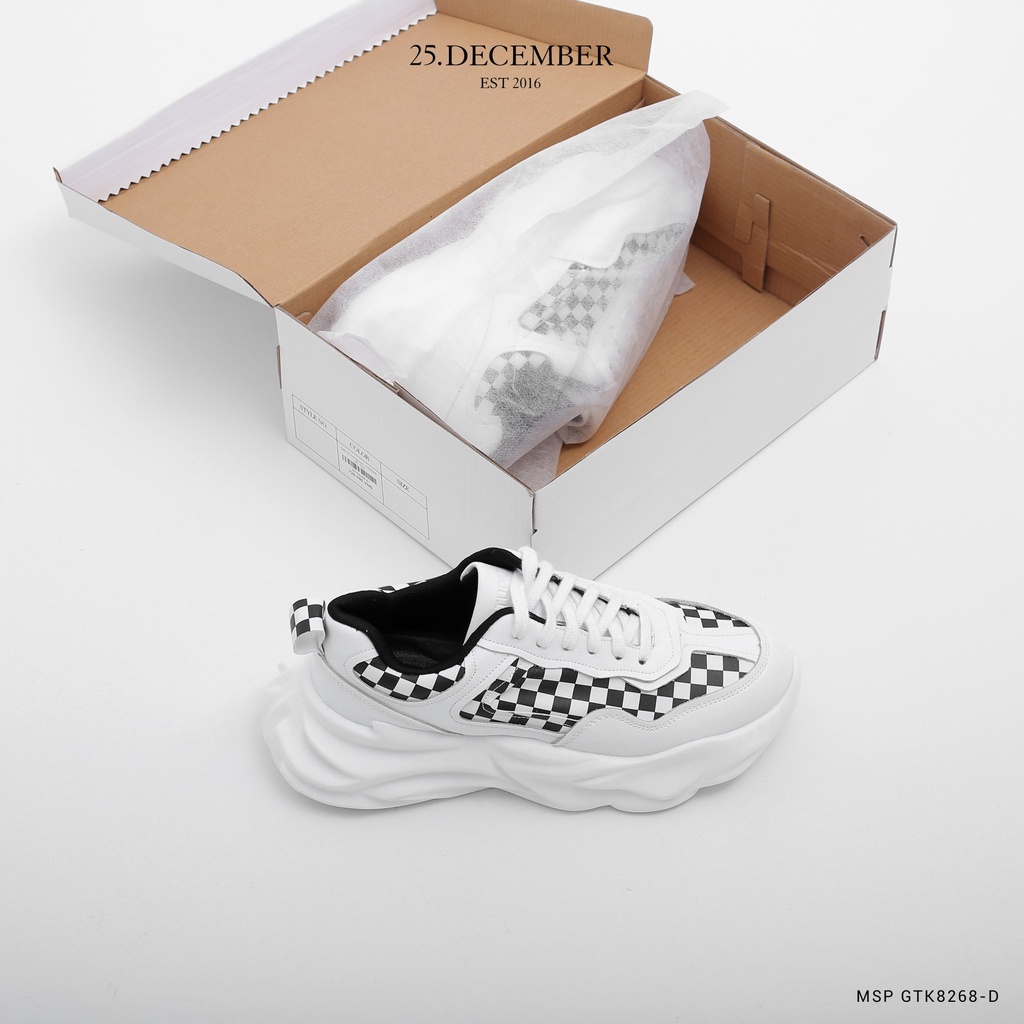 Giày da trắng phối màu caro, phom dáng đẹp, đế giày tăng chiều cao - 25.December mã GTK8268