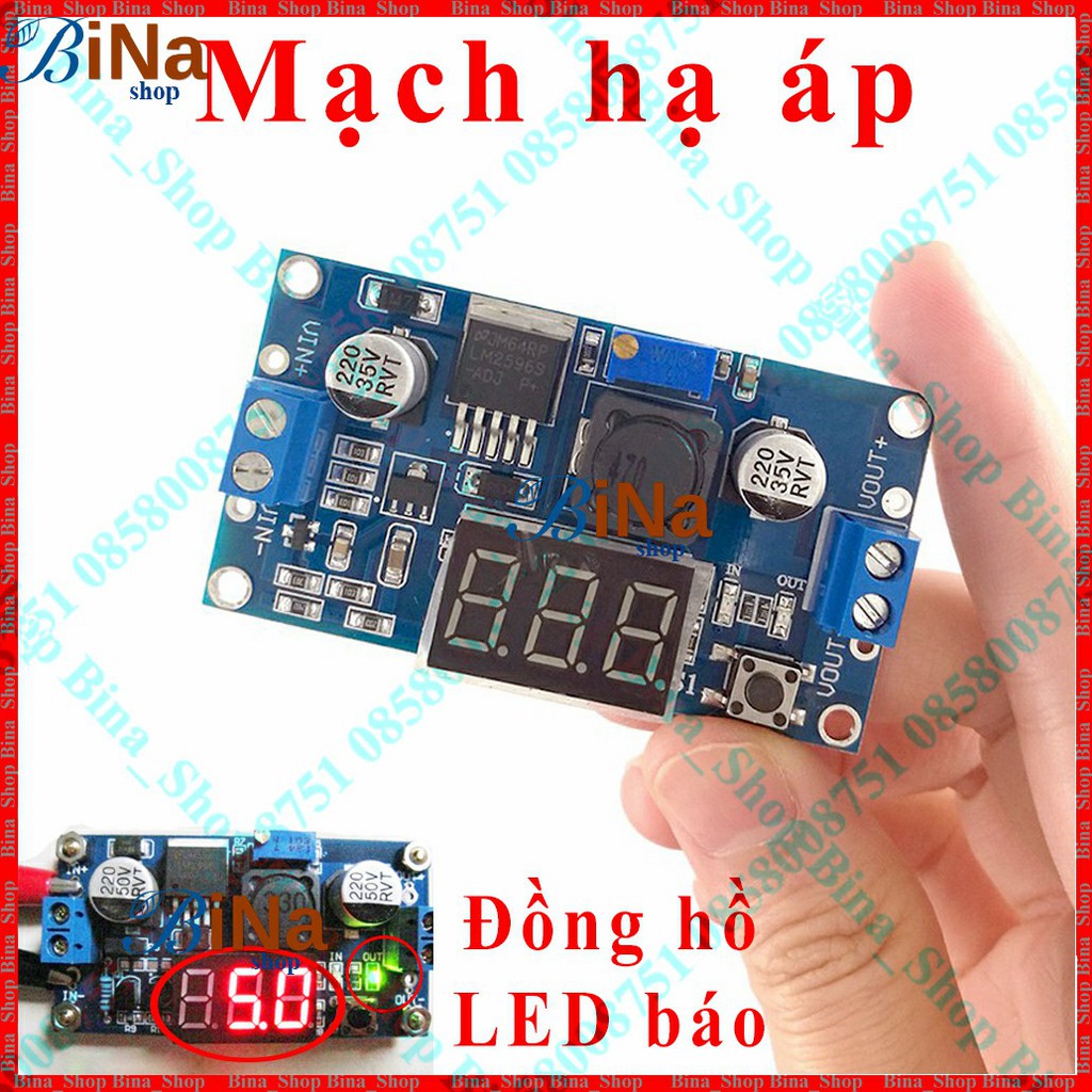 Mạch hạ áp hiển thị vôn và led báo 4~40V xuống 1.2~3.7V