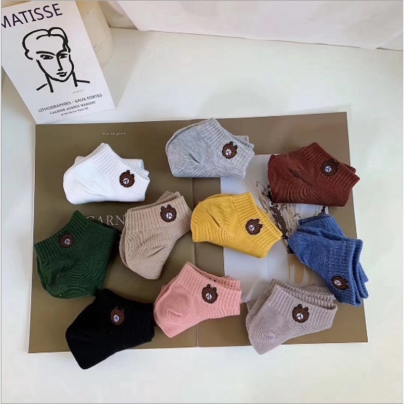 Tất cổ thấp thêu hình gấu nhiều màu tùy chọn phong cách Nhật Bản