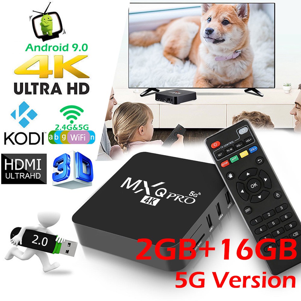 Hộp Tv Thông Minh Android 5g Mxq Pro 4k 2 + 16gb Rk3229 Lõi Tứ Android 9.0 Và Phụ Kiện
