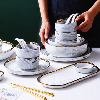 ( hàng có sẵn )Bộ chén bát đĩa ăn 32 chi tiết vân đá cao cấp