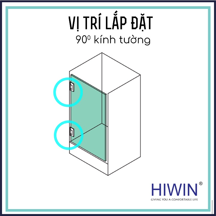 Bản lề phòng tắm kính 90 độ kính tường đế cân cạnh vát inox 304 mạ vàng HIWIN HG-005G