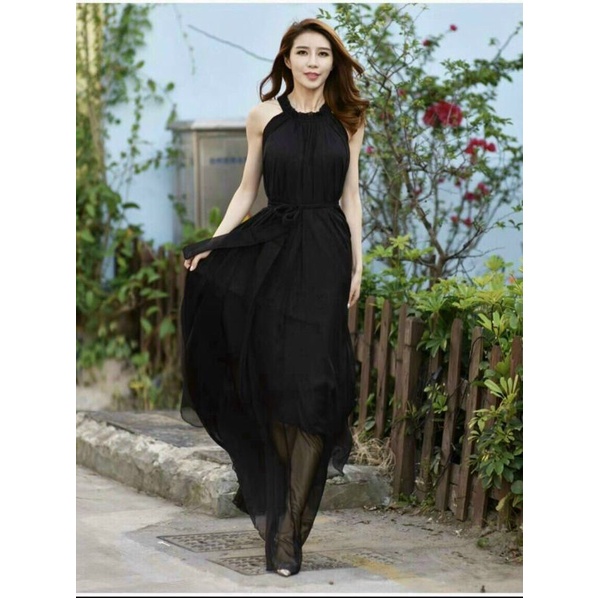 Đầm maxi đi biển đẹp dáng dài màu đen thời trang Hàn Quốc