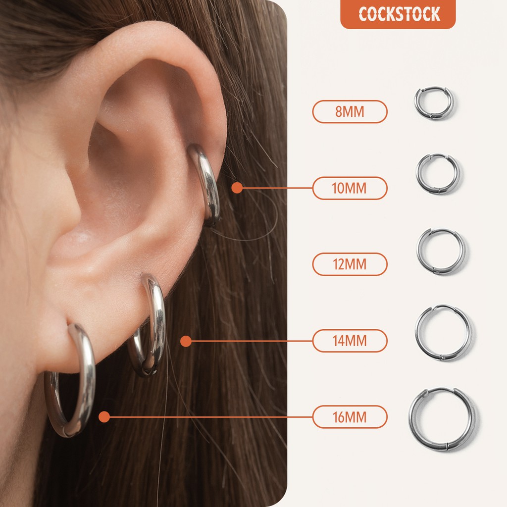 Khuyên tai vòng dày đủ size, đủ màu unisex (cho cả nam và nữ) CLASSIC HOOP (viền dày 2,5mm)