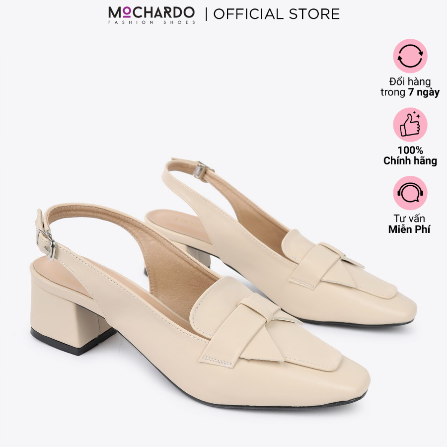 Giày slingback mũi vuông nhỏ da phối kiểu cao 4cm MOCHARDO PQ-5