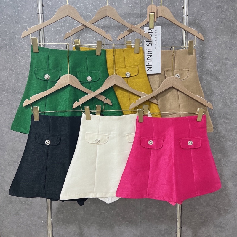 Xả hàng - Chân váy dáng A chất tacta cúc đá có lót quần CV228 - NhiNhi Shop