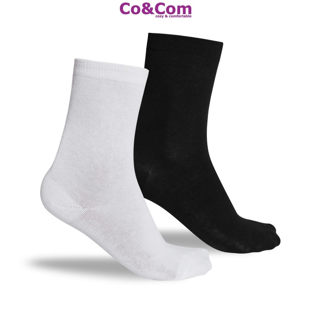 Tất Cổ Cao Unisex Kiểu Dáng Hàn Quốc 2 Màu Đen Trắng Co&amp;Com Vớ Nam Nữ Cotton Mềm Mịn Chống Hôi Chân DPTN009