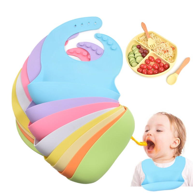 Bộ 5 Dụng Cụ Tập Ăn Gồm Bát / Muỗng / Nĩa Chia Ngăn Bằng Silicone Cho Bé