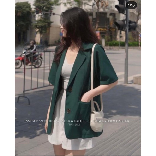 Blazer tay ngắn một lớp nữ chất không nhăn lên form đẹp | BigBuy360 - bigbuy360.vn