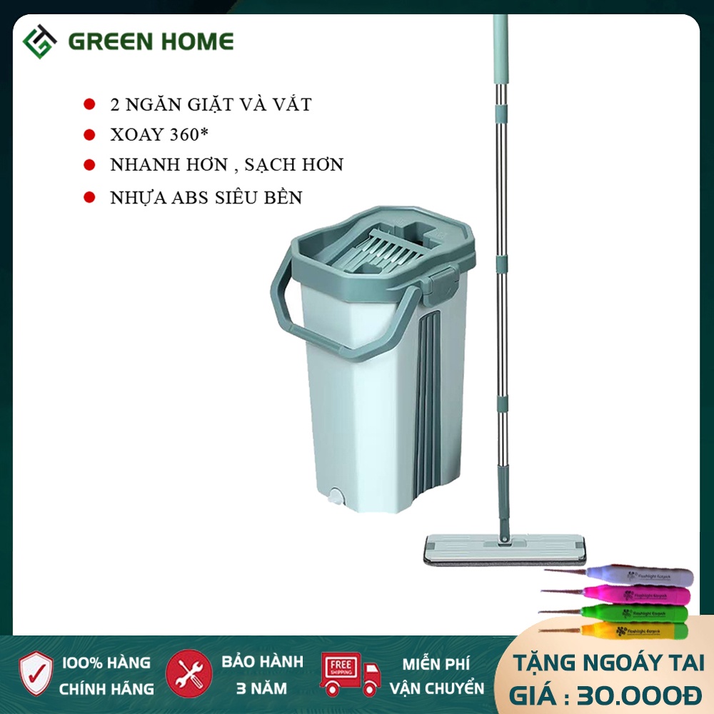 Chổi lau nhà xoay 360 độ tự vắt thông minh lau chà vệ sinh sàn nhà, kèm miếng bông thay thế - Bảo hành 12 tháng