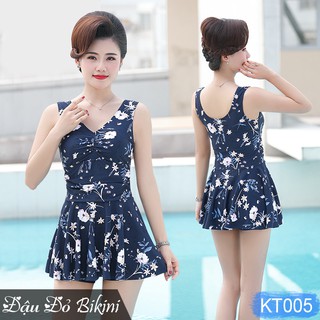 Bộ bơi trung niên dáng váy cộc tay, quần sooc đùi rời, màu sắc trang nhã phù hợp cho các mẹ & các bà, chất đẹp | KT005