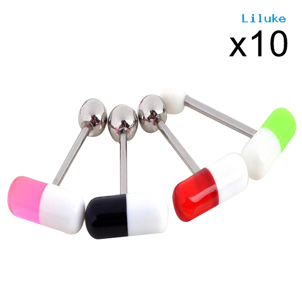 Set 10 Khuyên Lưỡi Unisex Hình Viên Thuốc Chất Liệu Acrylic