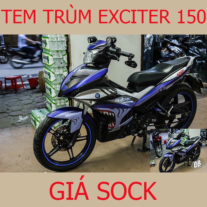 Tem Trùm Xe Exciter 150 ex Xanh Đen Cá Mập