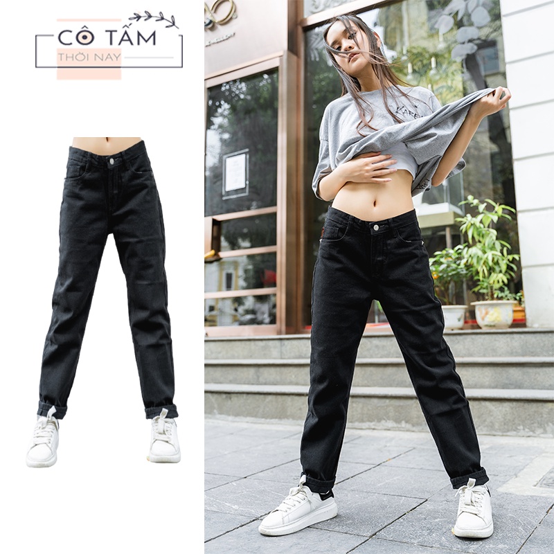 Quần Jean Nữ, Quần Baggy Nữ, Quần Bò Màu Đen, Màu Xanh Trơn - Ulzzang Hàn Quốc - Ống Suông Rộng