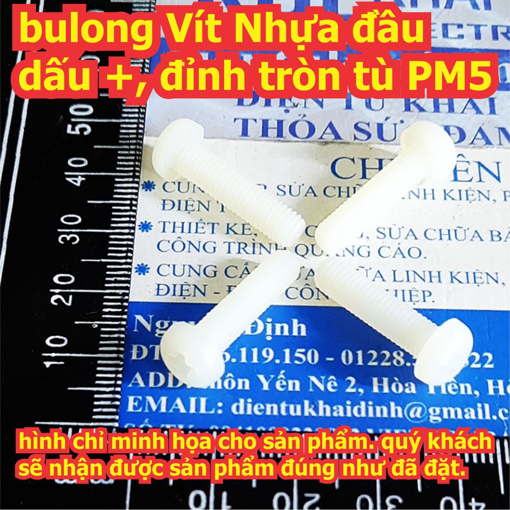 bulong bu lông Vít Nhựa đầu dấu +, đỉnh tròn tù PM5 M5 dài 10mm ~ 25mm kde7718
