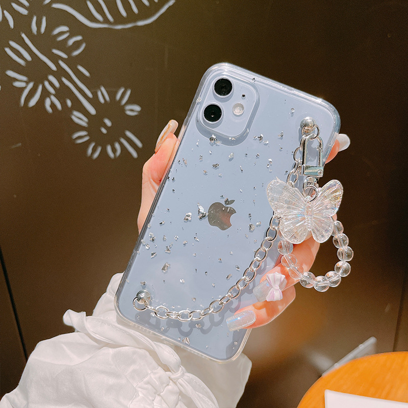 Ốp điện thoại phối lá bạc/lá vàng gắn dây hình bướm cho IPhone 12mini/11promax/XS/XR/11/12ProMax/8 Plus/XS/7/8/XSMax | BigBuy360 - bigbuy360.vn