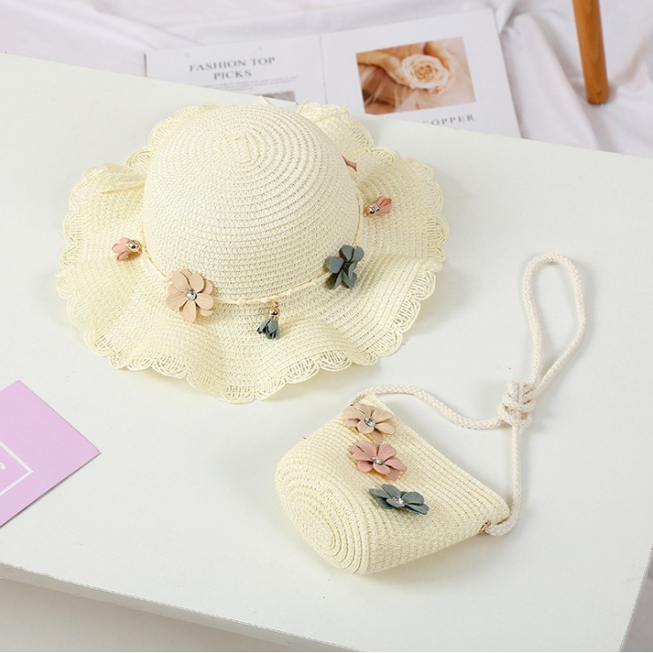 Combo mũ rộng vành và túi cho bé gái 3-8 tuổi Econice style Hàn Quốc MU02