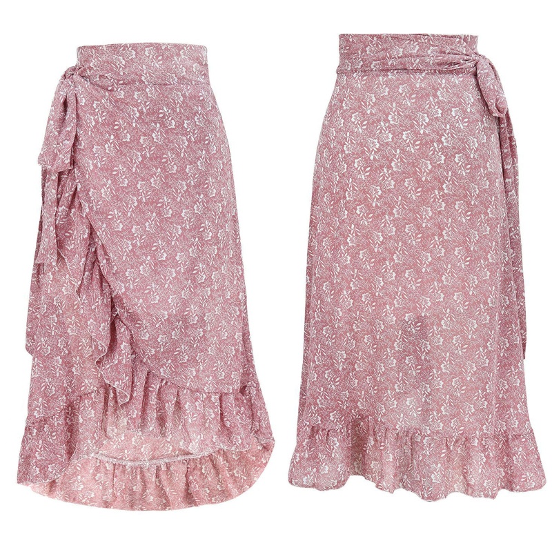 Chân Váy Midi Dài Dáng Chữ A Lưng Cao In Họa Tiết Hoa Phối Bèo Và Thắt Nơ Xinh Xắn Thời Trang Mùa Hè Cho Nữ