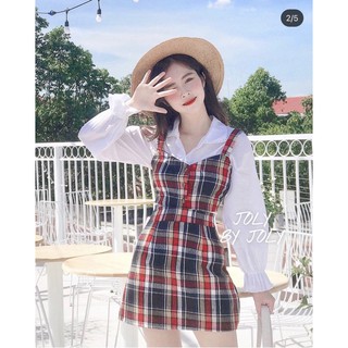Set 3 món : crop caro đỏ + smi trắng + váy ✨