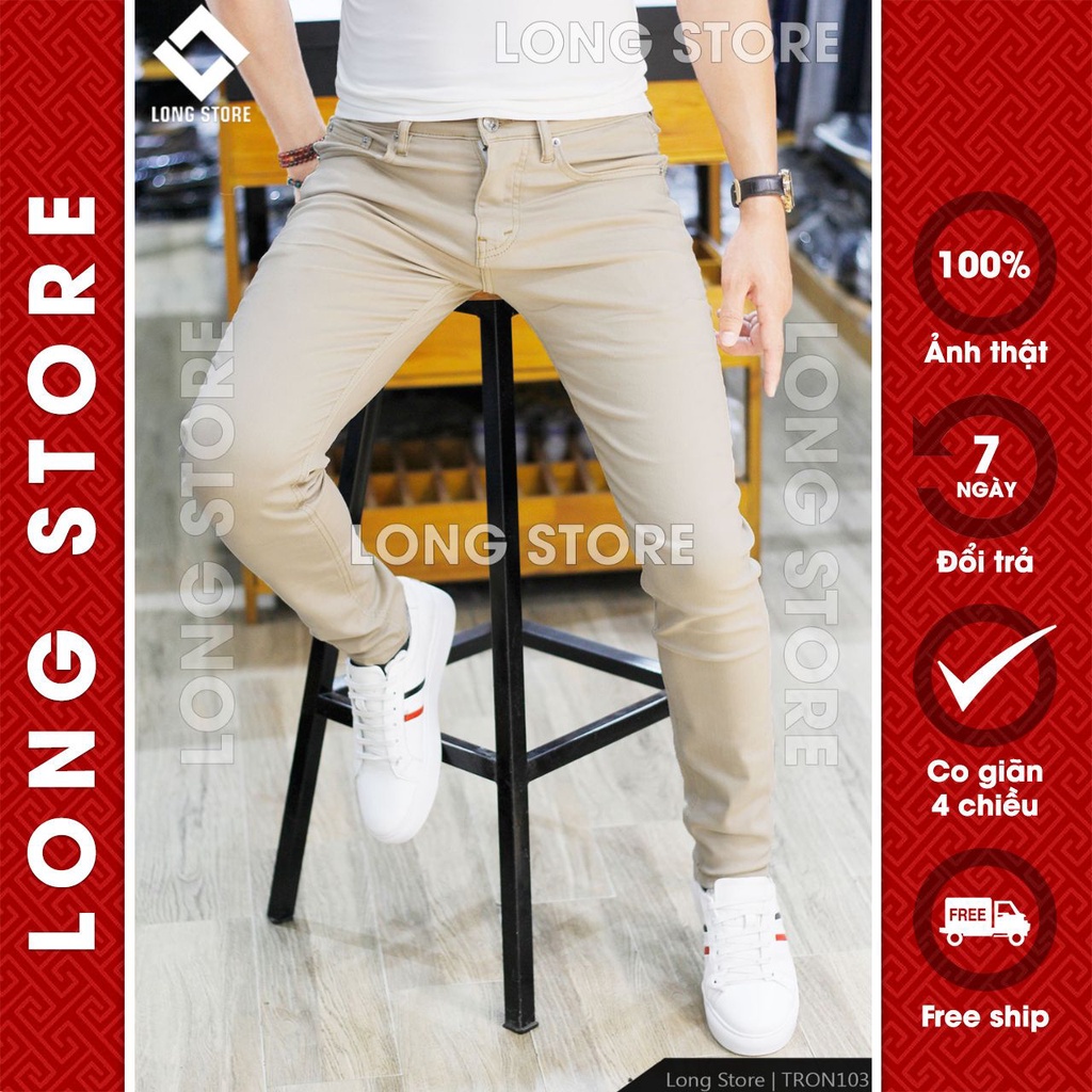 Quần jean nam trơn màu vàng cát nhạt cao cấp ống đứng dáng ôm skinny chất bò co giãn LONGARES Tron103