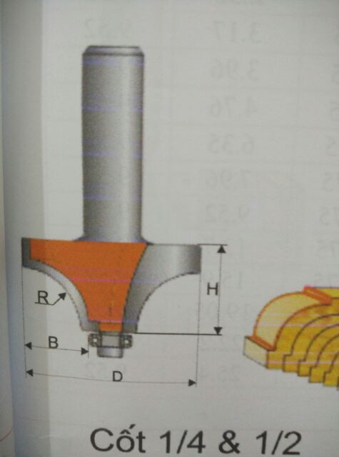 MŨI PHAY GỖ LÕM  R10MM HÀNG CAO CẤP