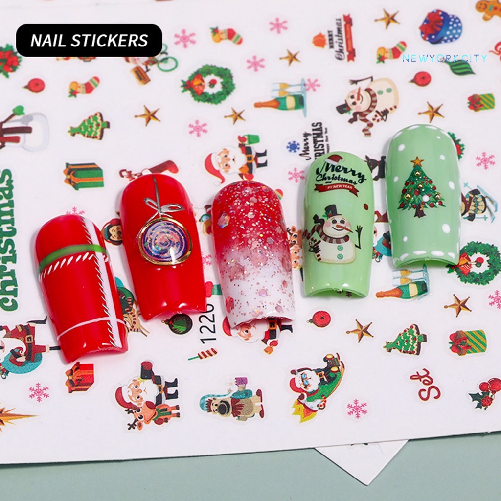 Miếng Dán Trang Trí Móng Tay Họa Tiết Hoạt Hình 3D Phong Cách Giáng Sinh