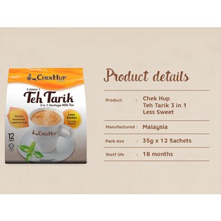 Trà sữa hòa tan 3in1 Chek Hup Teh Tarik Milktea Less Sweet - Ít Ngọt