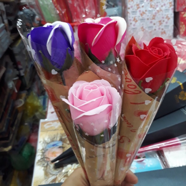 [ GIÁ SỈ] Hoa hồng sáp 1 bông có nơ Hoa hồng sáp thơm nhiều màu