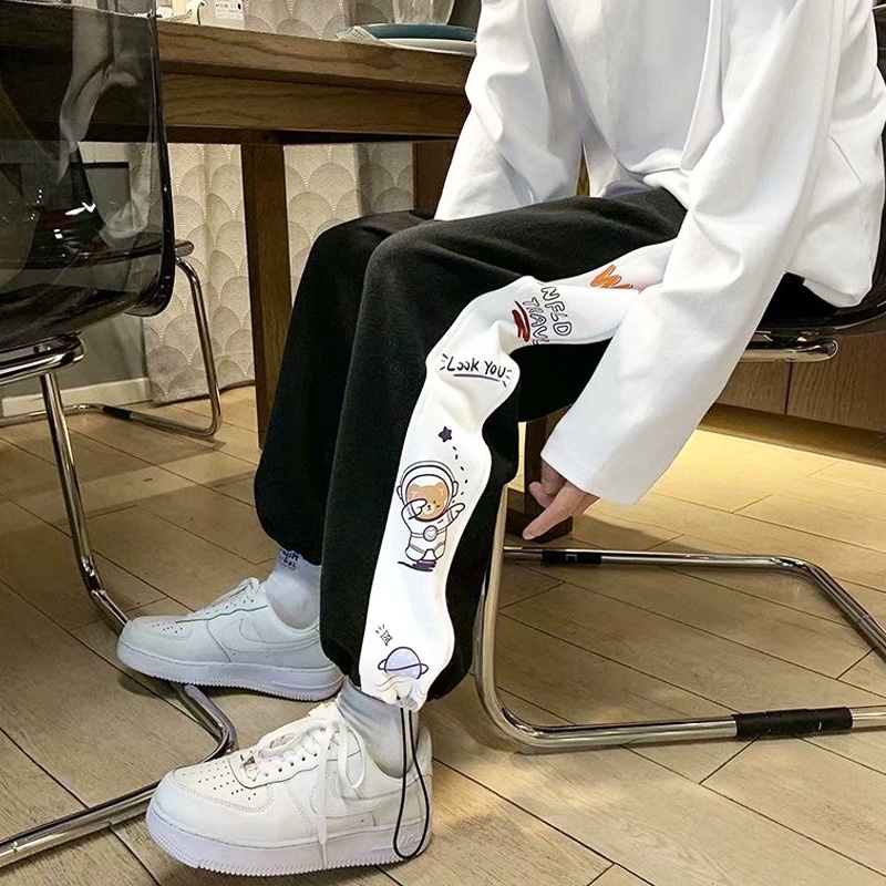 Quần baggy in họa tiết hoạt hình phong cách Hàn Quốc thời trang cho nam