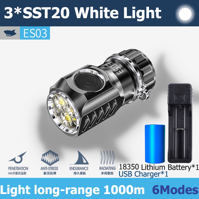 Smilingshark ES03 Đèn pin siêu sáng chống thấm nước sạc lại được cho cắm trại chạy bộ hoạt động ngoài trời chiến thuật