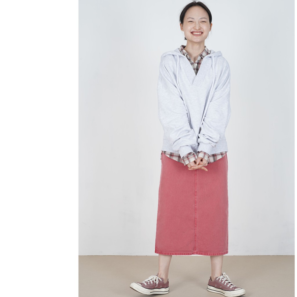 [gwilee] cherry skirt - chân váy jeans màu hồng / chân váy midi Hàn Quốc