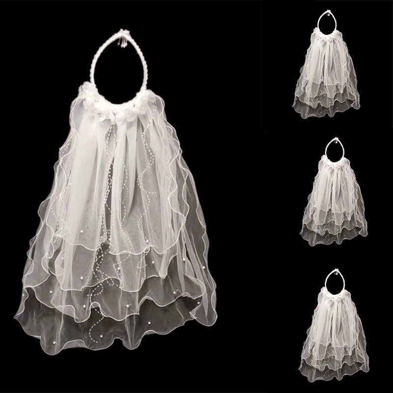 Băng Đô Vải Tuyn Màu Trắng In Hoa Thời Trang Cho Cô Dâu