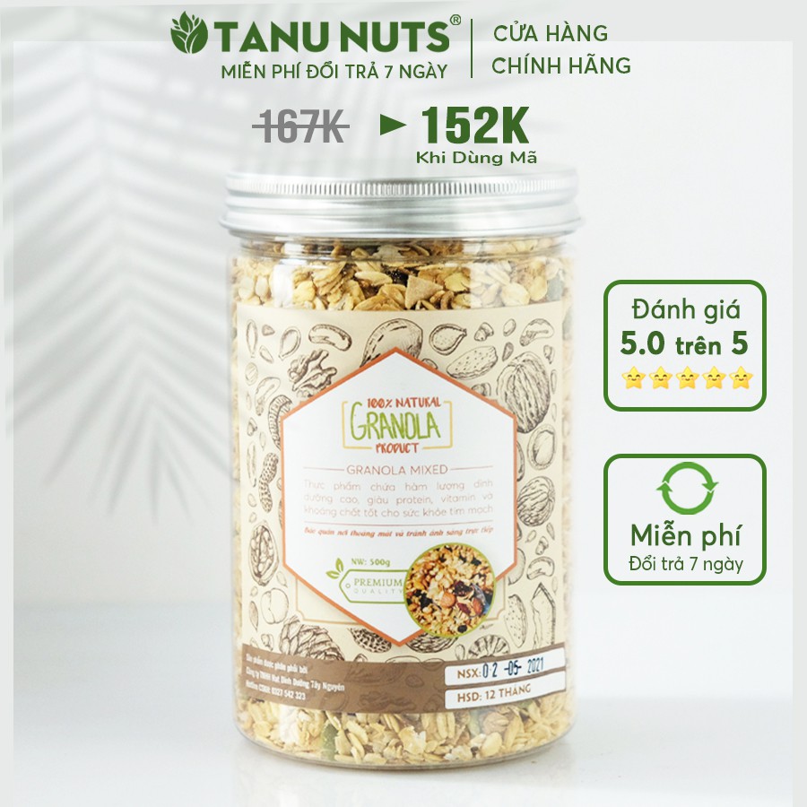Ngũ cốc Granola Healthy TANU hũ 500gr - Nguyên liệu nhập khẩu, chế biến tại Việt Nam | BigBuy360 - bigbuy360.vn