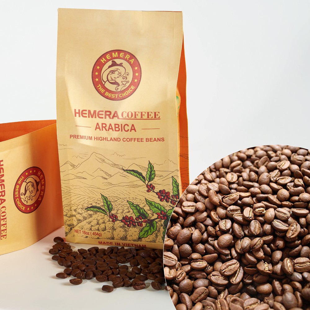 Cà phê Arabica rang xay thương hiệu Hemera- thơm ngon, nguyên chất (Tặng 2 gói cafe hòa tan 3in1)