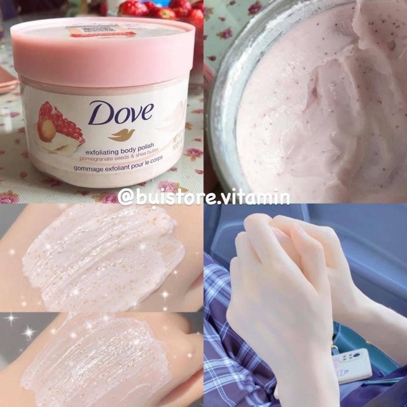 Tẩy tế bào chết body Dove  298gml loại bỏ tế bào chết để lộ ra một lớp da mới rạng rỡ, đẹp đẽ Hương thơm quyến rũ