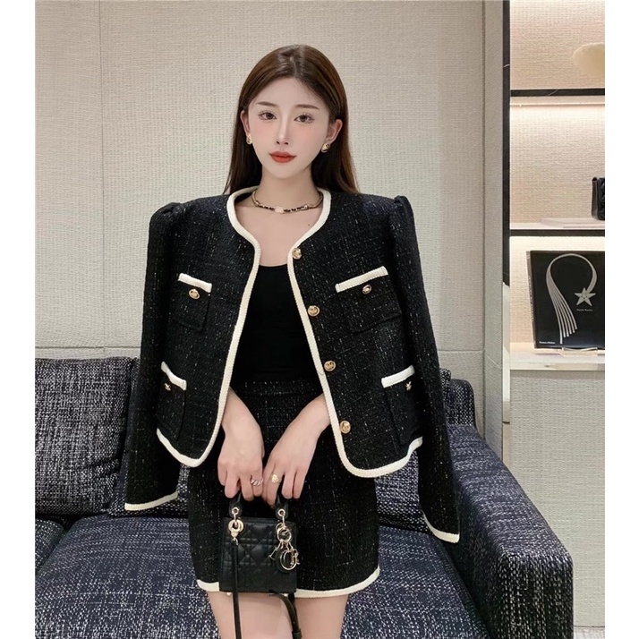 Set dạ tweed đen lấp lánh sang chảnh (tách lẻ ib)