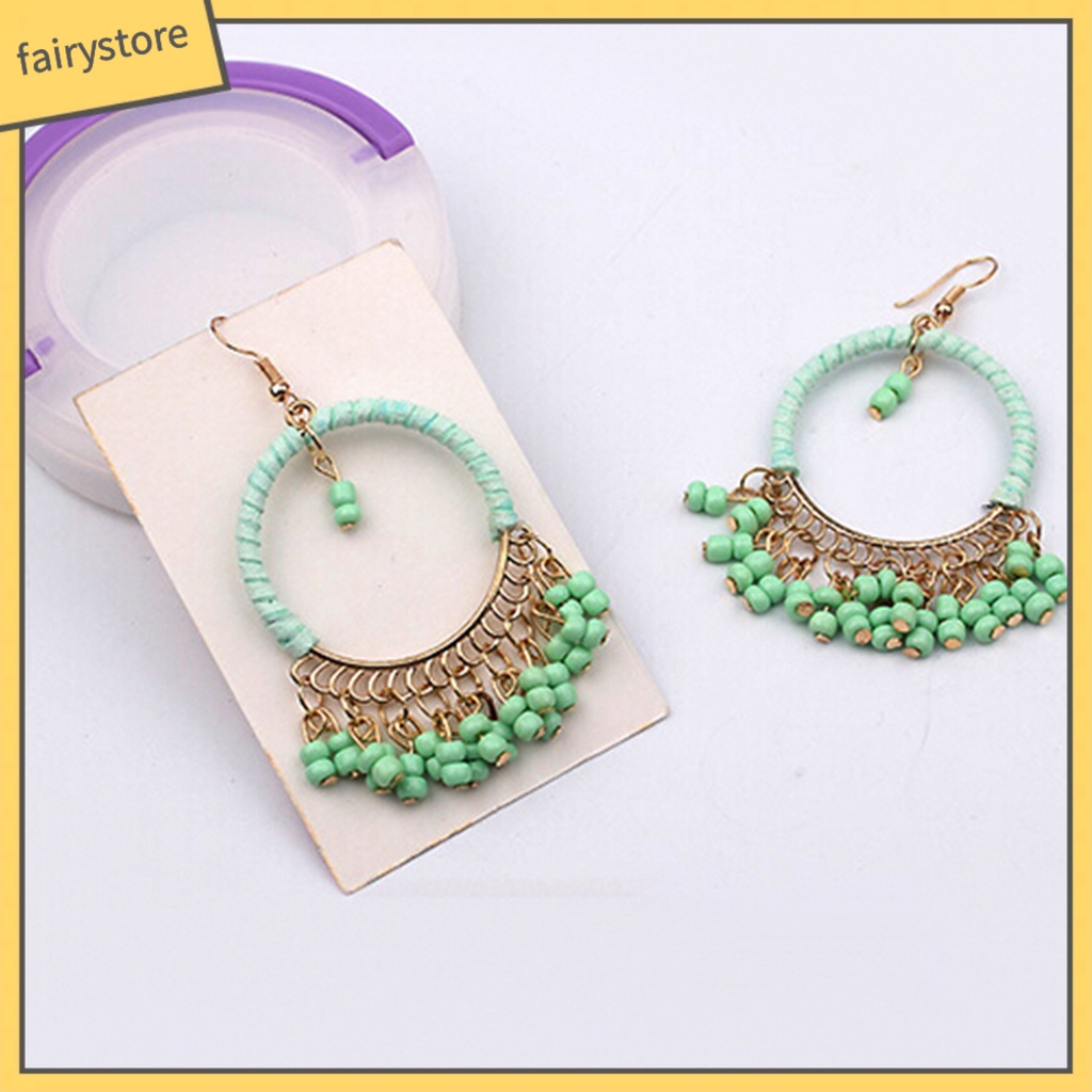 1 Đôi Bông Tai Hợp Kim Tua Rua Phong Cách Boho