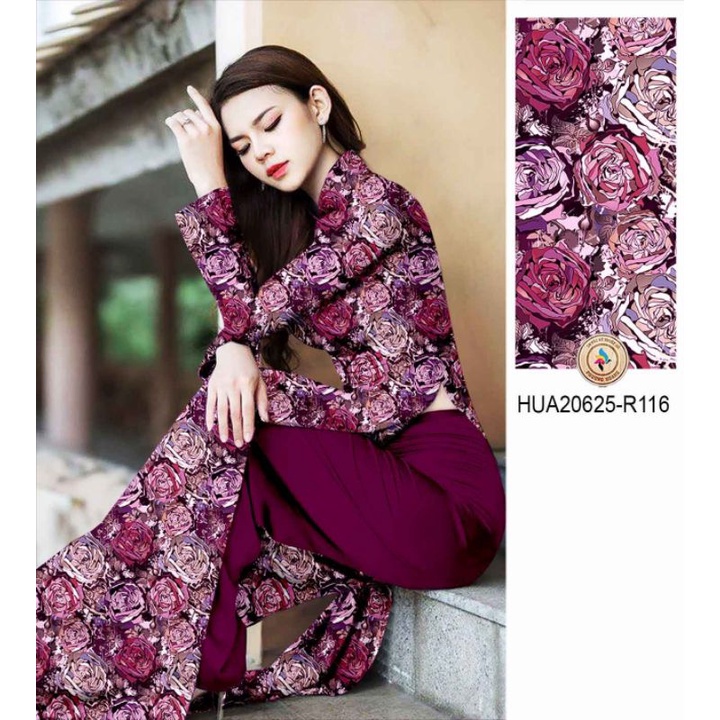 Vải áo dài hoa hồng cực sang