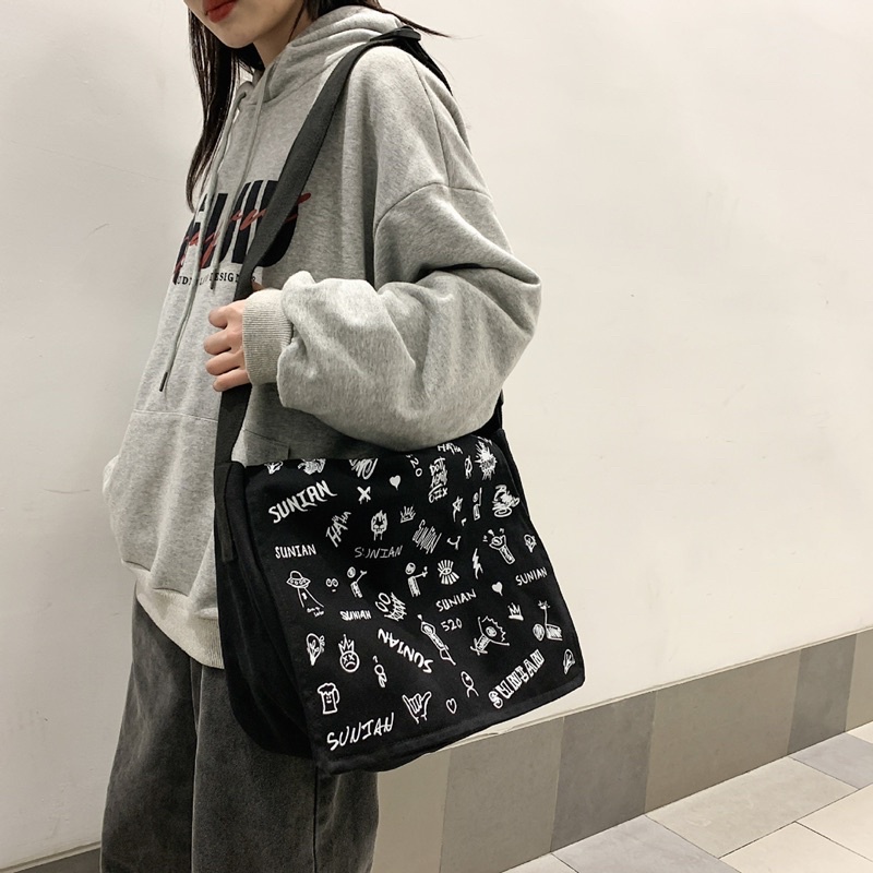 Túi đeo chéo vải canvas sunian nam nữ size to đi học đi chơi giá rẻ