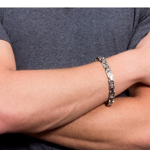 Lắc tay nam inox zigzag size đại không đen không gỉ