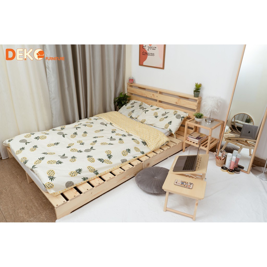 Giường ngủ pallet lắp ráp có đầu giường cao 16cm DEKO