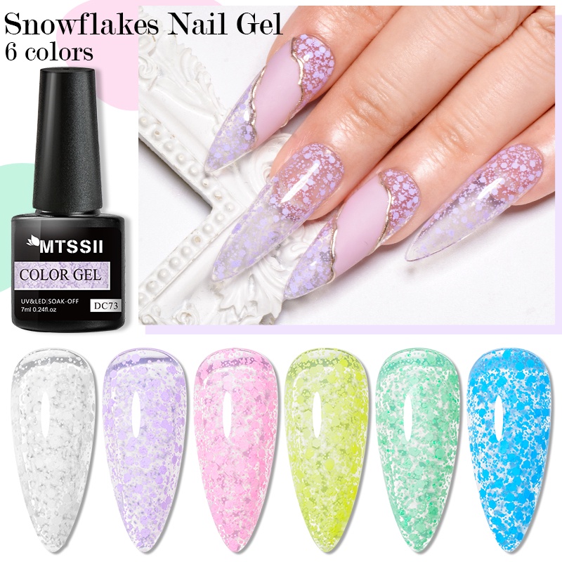 Gel sơn móng tay MTSSII UV trong suốt họa tiết bông tuyết kim sa lấp lánh đẹp mắt 6ml