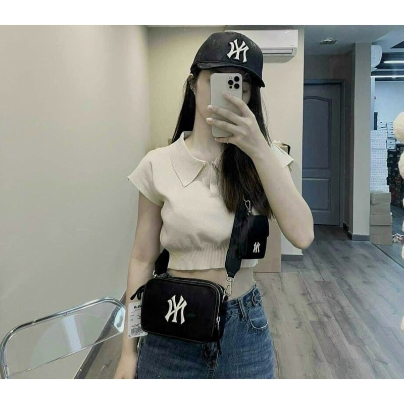 Set túi MLB hộp đeo chéo nam nữ kèm charm ví hàng chuẩn size 18