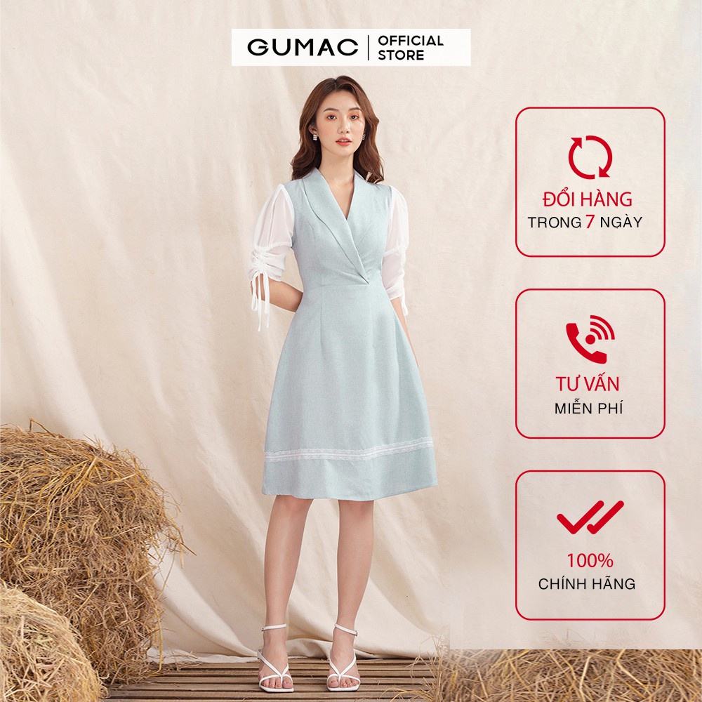 Đầm nữ cổ lật phối tay DA1053 GUMAC