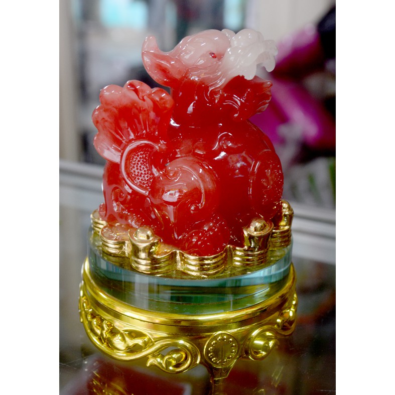 Tượng Tỳ Hưu phong thủy,chiêu tài lộc màu đỏ có đế xoay cao 15cm