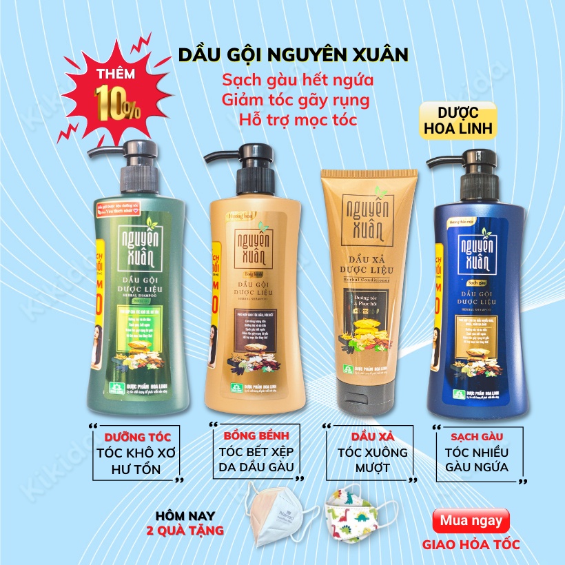 Dầu gội dược liệu Nguyên Xuân Bồng bềnh 350ml - Ngát hương hoa, da đầu dầu bết, Giảm tóc gãy rụng từ gốc