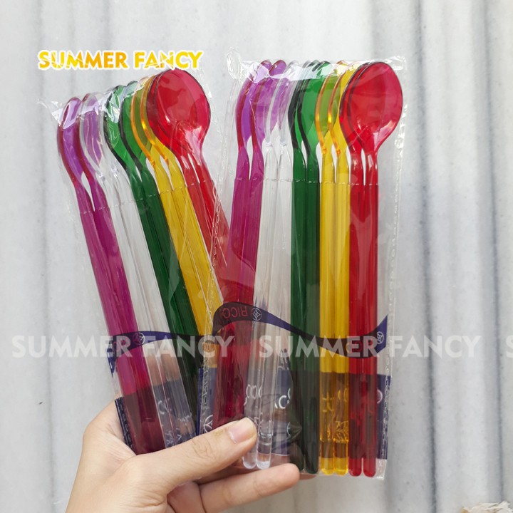 10 cái muỗng nhựa trong nhiều màu 20 cm sinh tố, trà sữa, cà phê, cocktail- transparent spoon