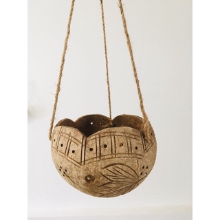 Gáo dừa chậu treo trồng lan, sen đá, cây cảnh... ( kèm dây treo)